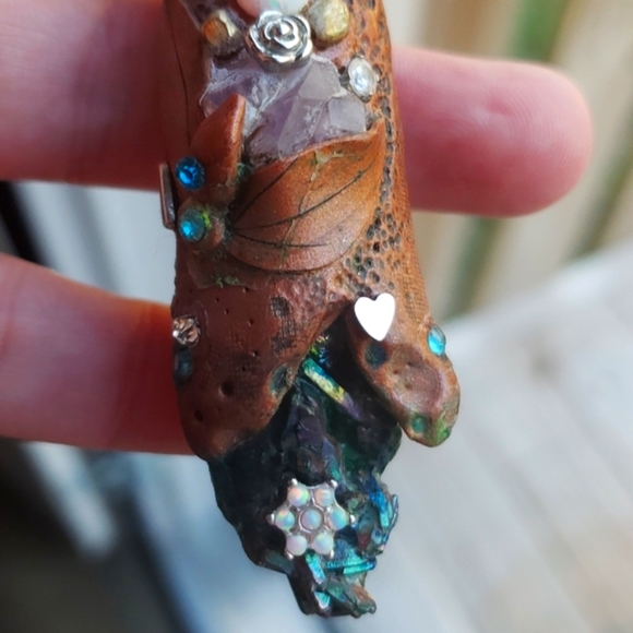 OPAL AMETHYST TITANIUM DRUZY AMULET CRYSTAL LEATHER NECKLACE HANDMADE☆OOAK BOHO - Picture 8 of 17